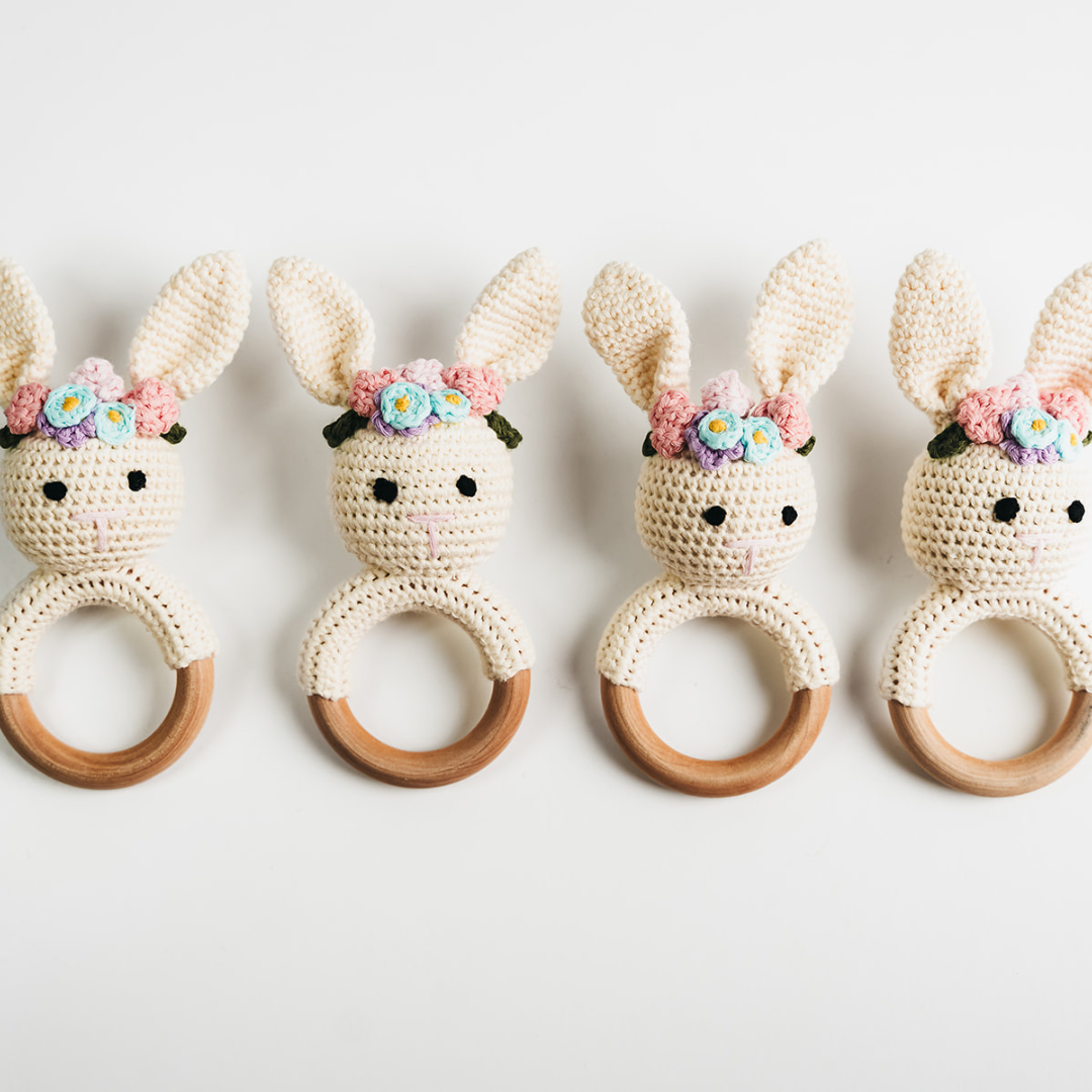 Giften Market - Cream Bunny Rattle with Floral Crown