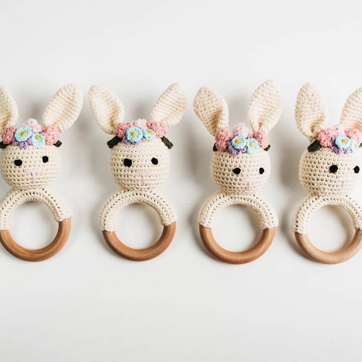 Giften Market - Cream Bunny Rattle with Floral Crown