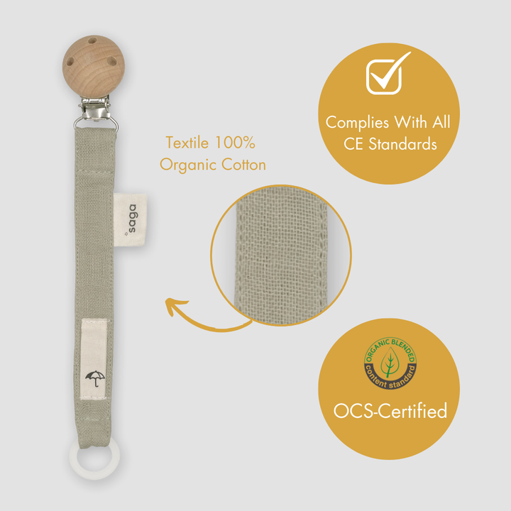 Saga Copenhagen - Pacifier Clip - Green Tea - Organic Cotton