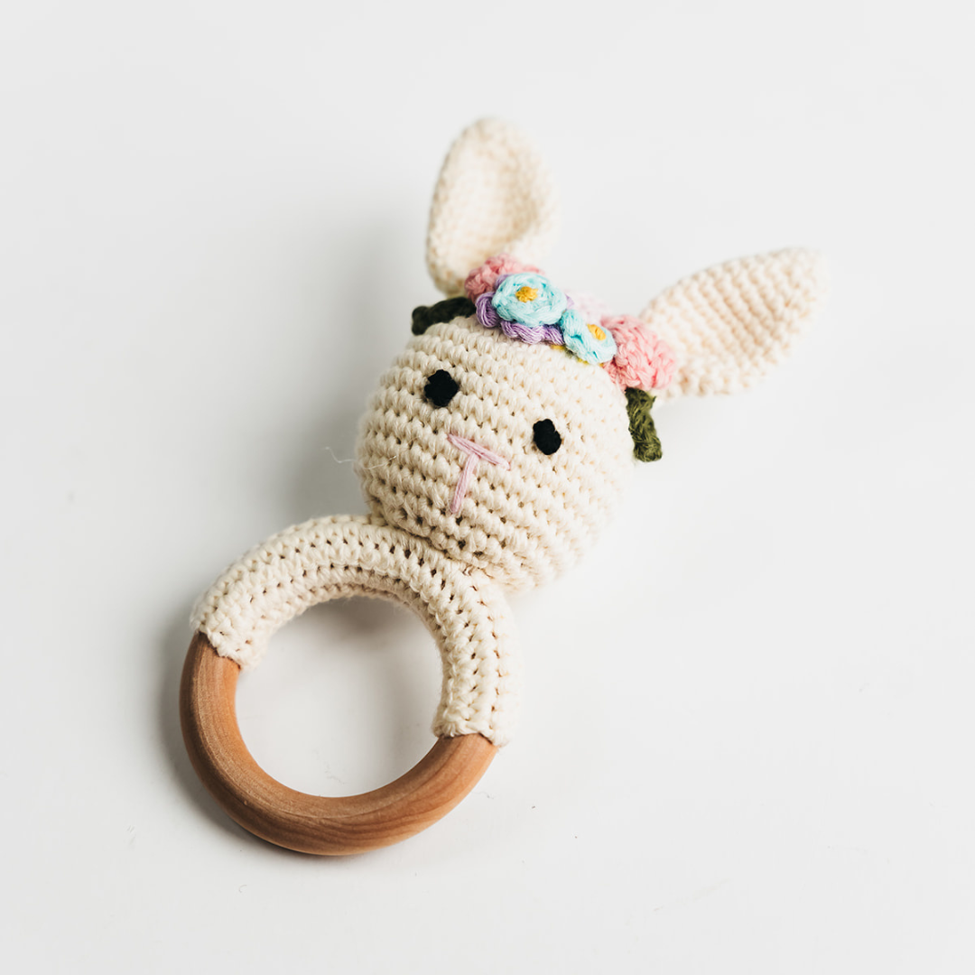 Giften Market - Cream Bunny Rattle with Floral Crown
