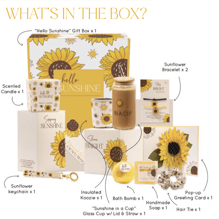 The Love Crate Co. - Sunflower Gifts for Women: Birthday, Mother's Day, Get Well Soon Gifts Care Package for Women - Sending Sunshine - Unique Relaxation Gifts Box for Her, Sister, Best Friend - Thinking of You