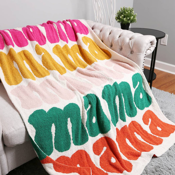 BUNDLE TRIO: Mama Colorful Typography Design Soft Cozy Throw Blanket, Mama Lettering Embroidery Baseball Cap,  PLUSH HEART SLIPPERS