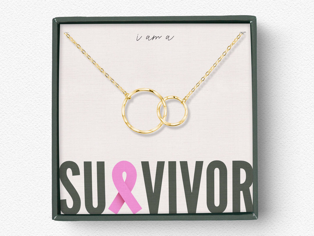 hope love shine - 2 Rings Dainty Eternity Breast Cancer Survivor Necklace Gift