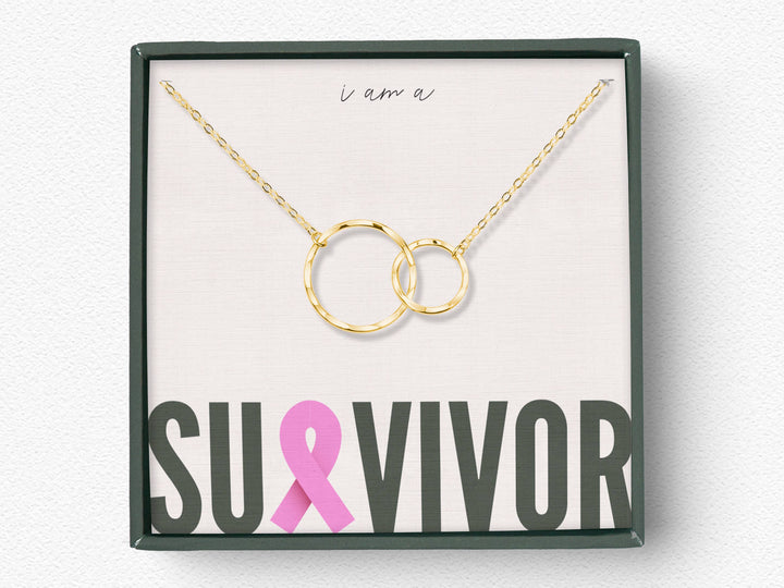 hope love shine - 2 Rings Dainty Eternity Breast Cancer Survivor Necklace Gift