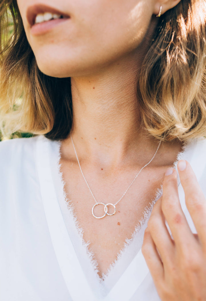 hope love shine - 2 Rings Dainty Eternity Breast Cancer Survivor Necklace Gift