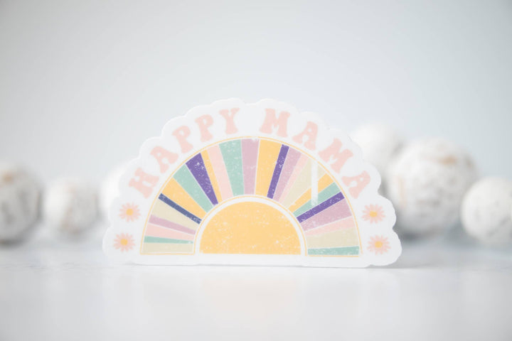 Savannah and James Co - Happy Mama Rainbow, White, Vinyl Sticker, 3x3 in.