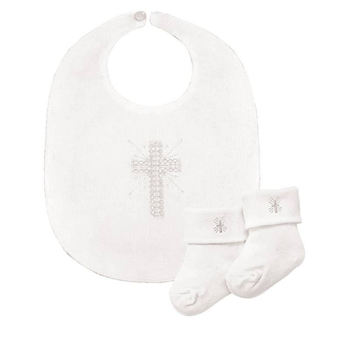 Stephan Baby by Creative Brands - Embroidered Cross Bib & Lace Sock Set, 6-12 months