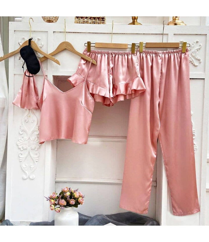 madeinclothinginc - 5pcs Satin Pajama Set with Sleep Mask and Bags