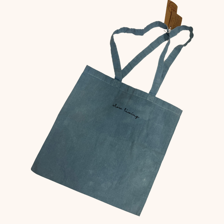 Eloise et moi - Hand embroidered Vacances cotton Tote, hand dyed tote bag  