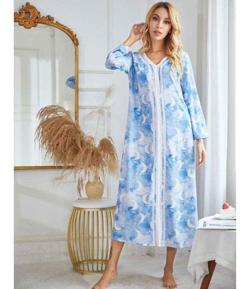 madeinclothinginc - Long Sleeve Printed Casual Nightdress for Women
