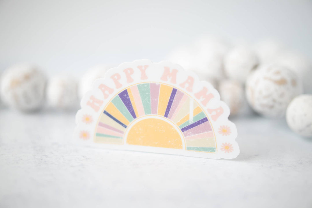Savannah and James Co - Happy Mama Rainbow, White, Vinyl Sticker, 3x3 in.