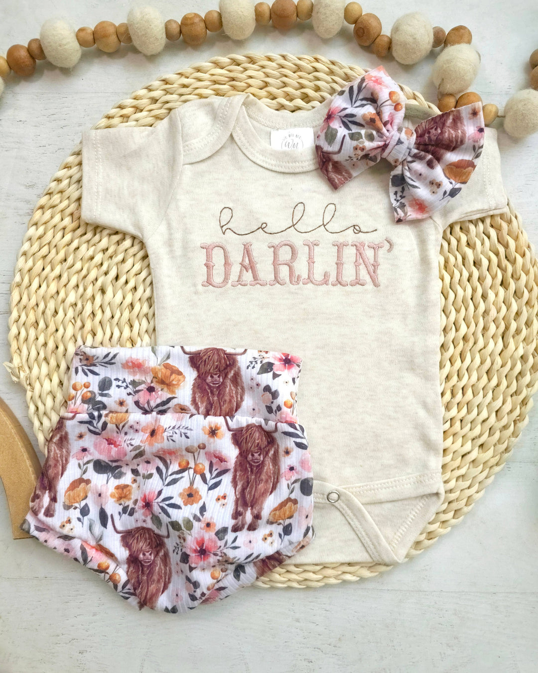 Wonderfully Made - Baby Bodysuit | Hello Darlin' Highland Cow Outfit