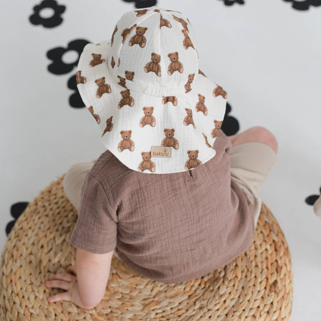 BABYLY - Muslin kids baby hat -summer sun bucket hat for kids