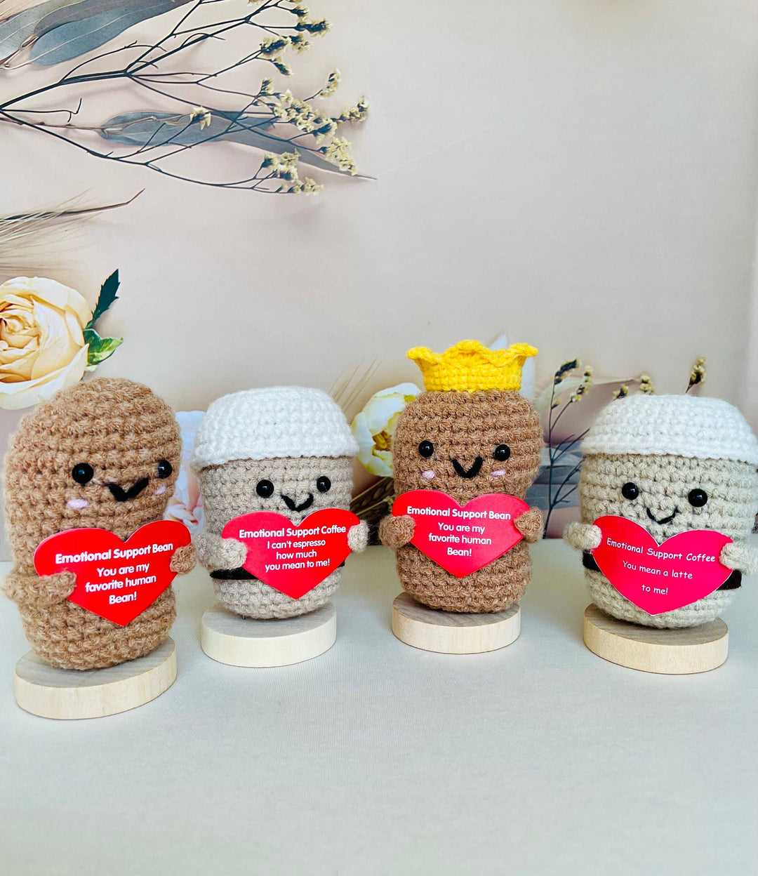 TOMOPOD LLC - Crochet Emotional Support Desk Buddy, Pickle/Coffee/Bean