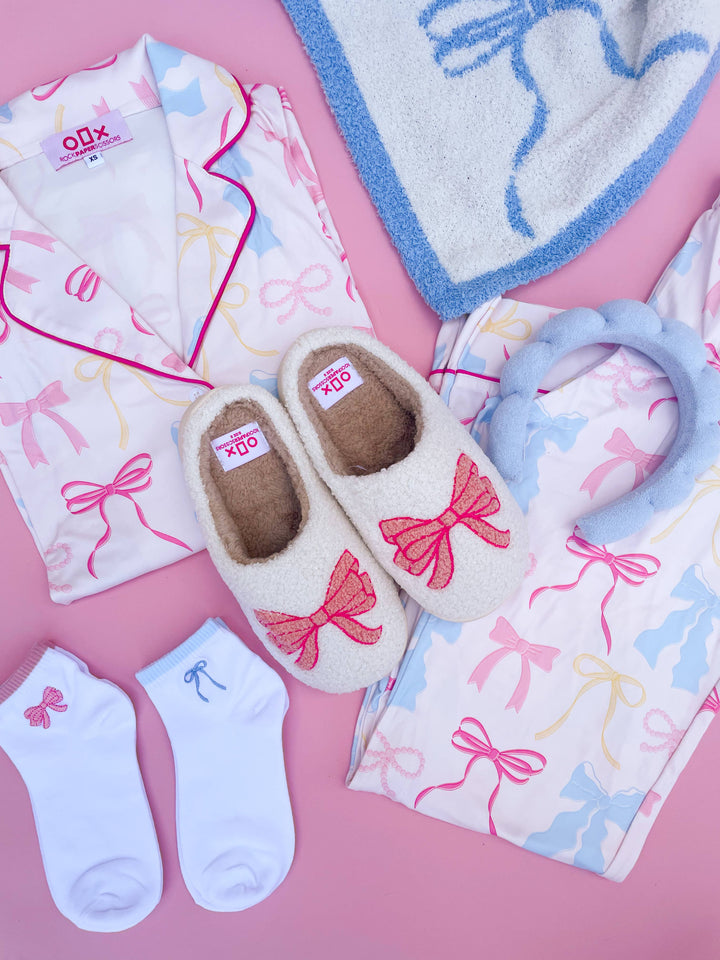 Rock Paper Scissors - Pink Bow Slippers