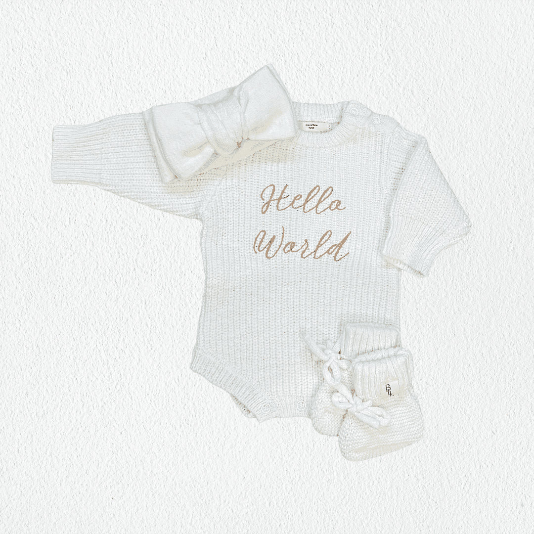 Brave Little Lamb the Label - 'Hello World' Announcement Romper | Textured Cloud