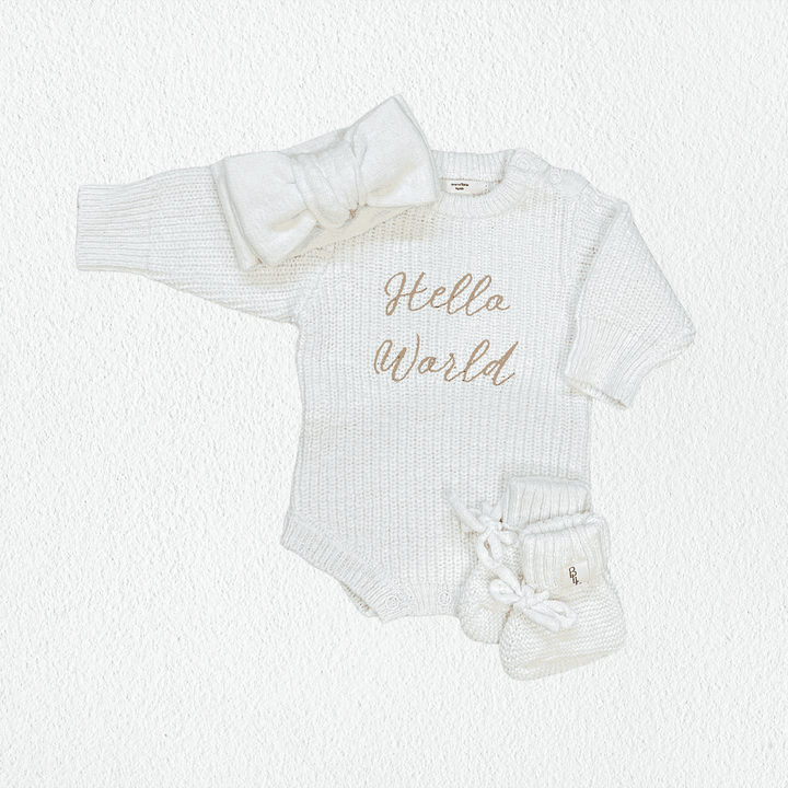 Brave Little Lamb the Label - Hello World Coming Home Romper | Textured Cloud
