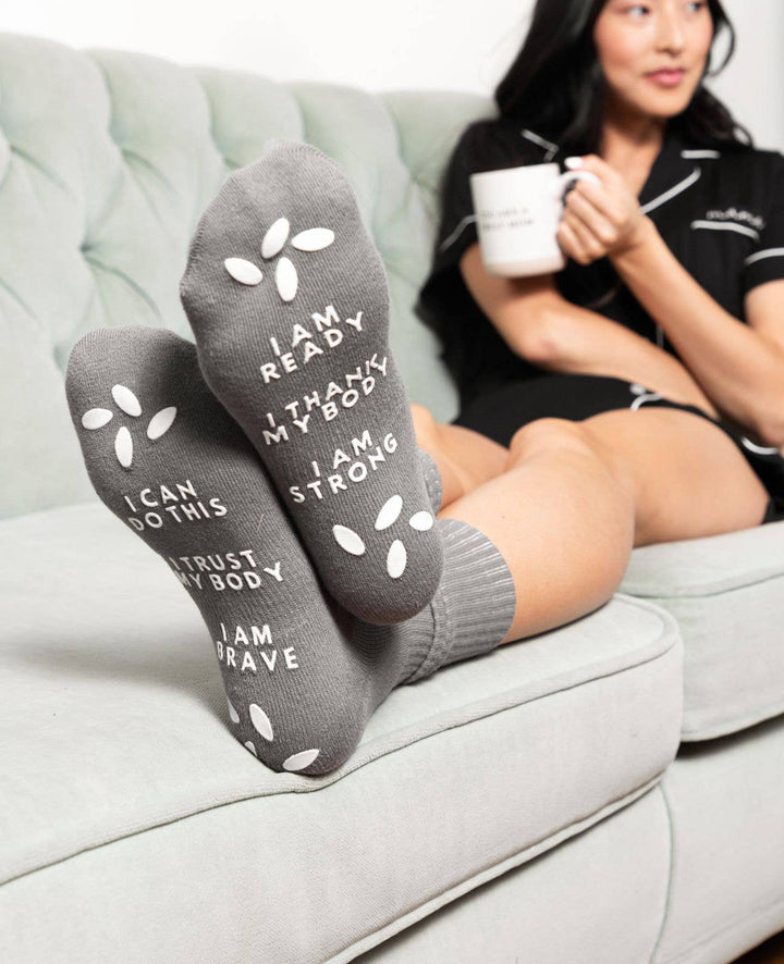 Sunflower Motherhood - Birth Affirmation Hospital Socks | Labor Delivery Grip Socks