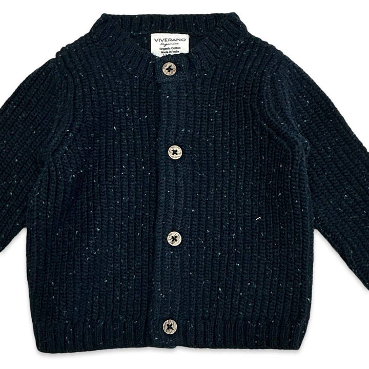 a Viverano Organics - HELLO Wordy Chunky Knit Baby Cardigan Sweater Organic Cotton