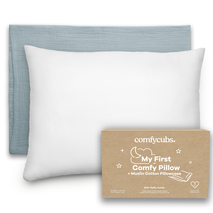 Comfy Cubs - Toddler Pillow with Soft Cotton and Muslin Cotton Pillowcase