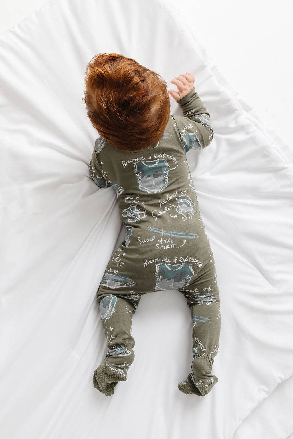 Holy Pals - Armor of God Green PJ Footed Onesie Bamboo