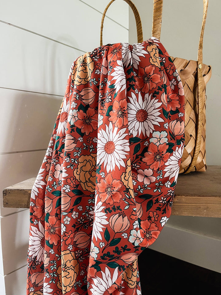 Boho + Babe - Swaddle Blanket - Rust Floral Garden