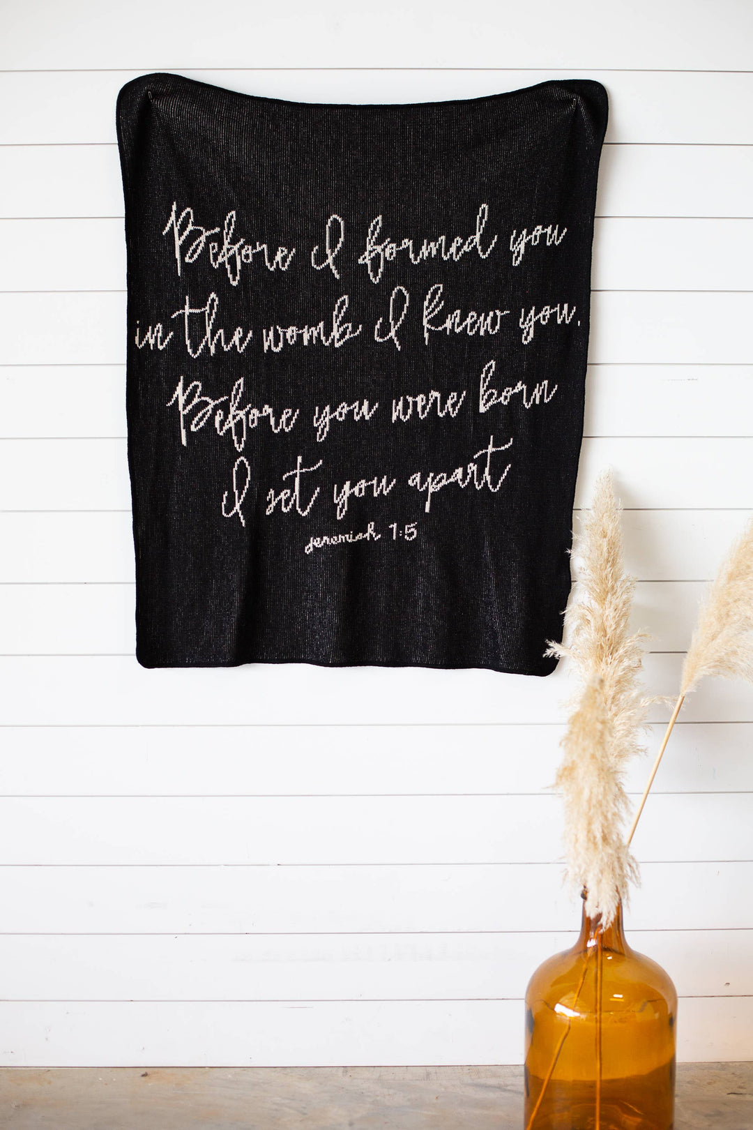 Modern Burlap - Made in the USA | Jeremiah 1:5 Throw Blanket  | Black