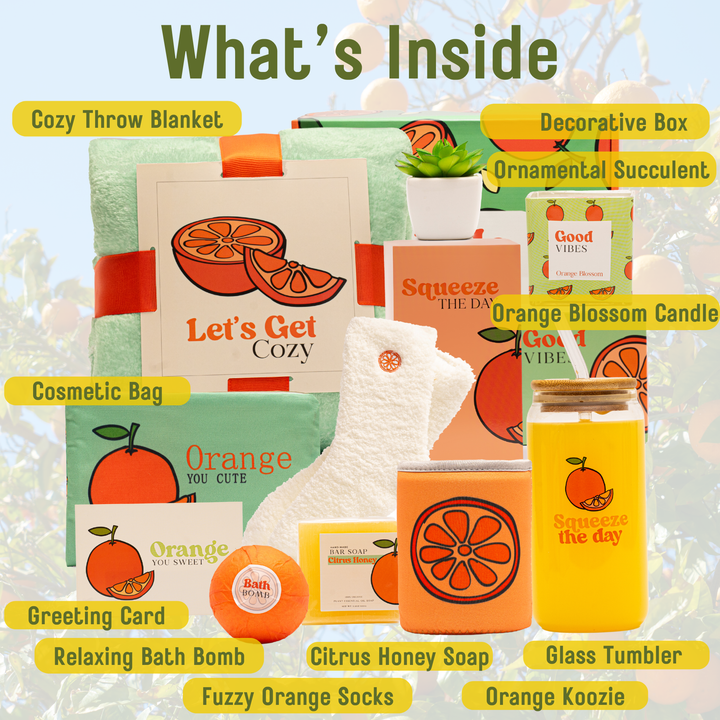 The Love Crate Co. - The Love Crate Co Mother’s Day Gift Baskets for Women. Orange Hello Sunshine Gift Box for Women. New Mom Gift Basket, Birthday Box for Woman, Get Well Soon Gift Basket, Spa Baskets for Women Gift