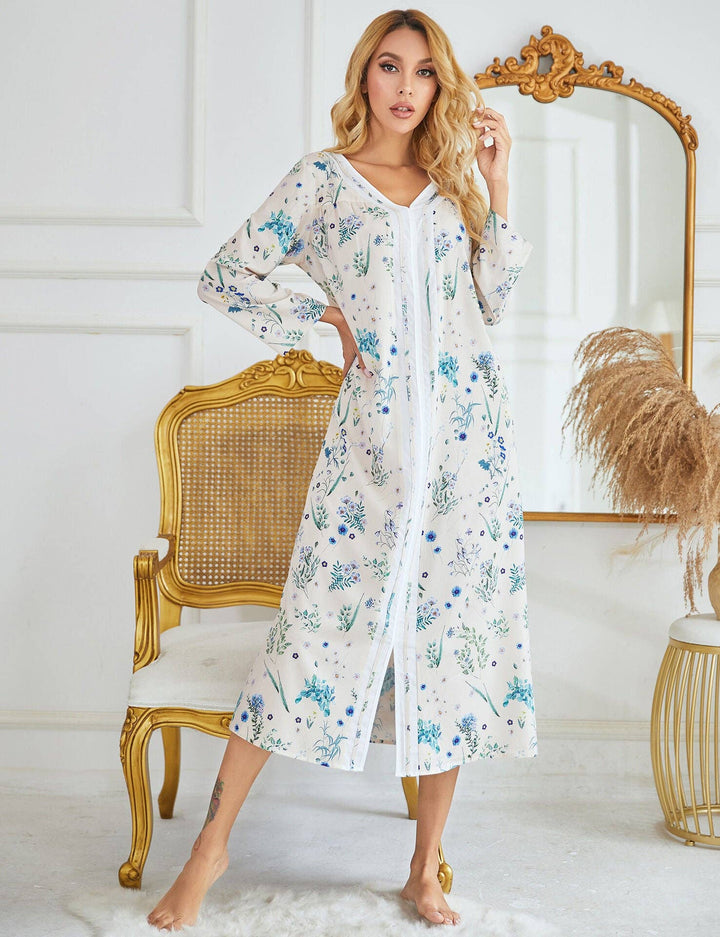 madeinclothinginc - Long Sleeve Printed Casual Nightdress for Women