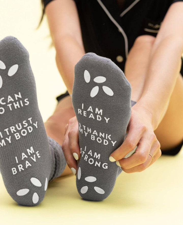 Sunflower Motherhood - Birth Affirmation Hospital Socks | Labor Delivery Grip Socks