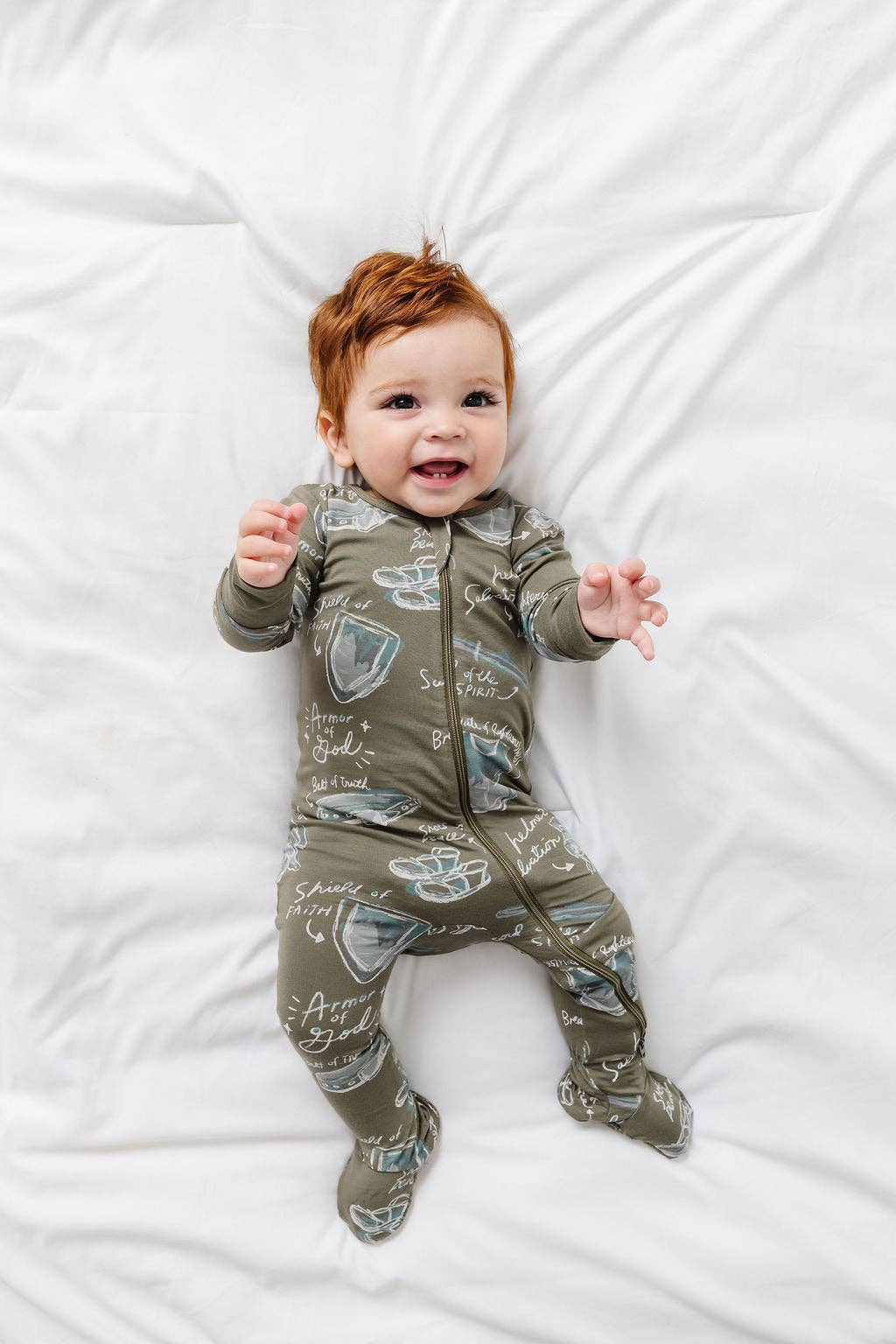 Holy Pals - Armor of God Green PJ Footed Onesie Bamboo