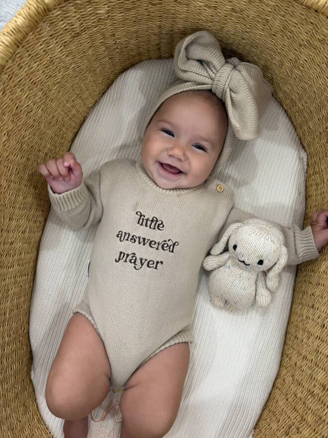 Brave Little Lamb the Label - Little Answered Prayer Romper | Stone