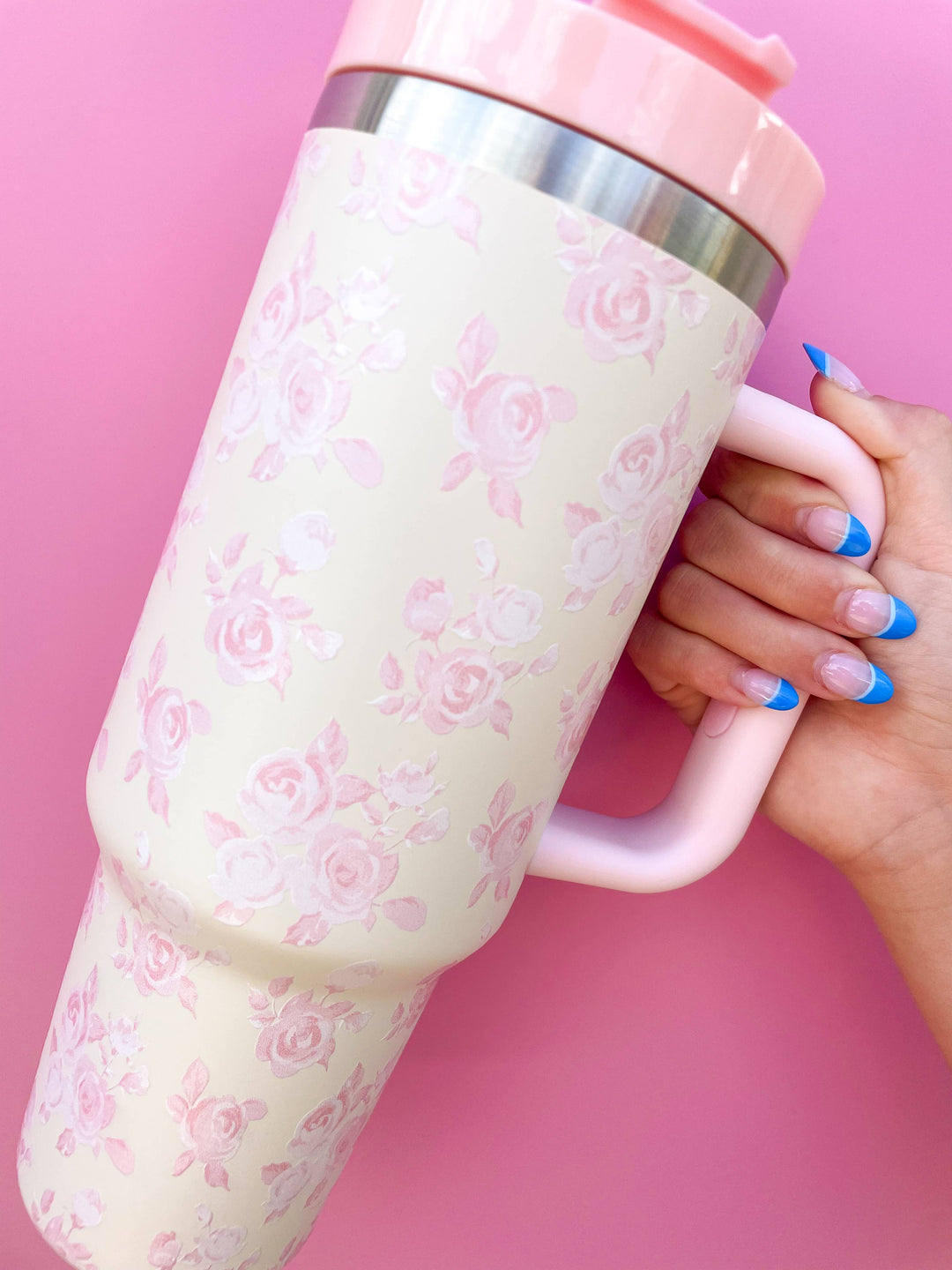 BUNDLE TRIO:PINK MAMA Mama Lettering Embroidery Baseball Cap, Mama Lettering Embroidery Baseball Cap,  Cream & Pink Floral 40oz Tumbler