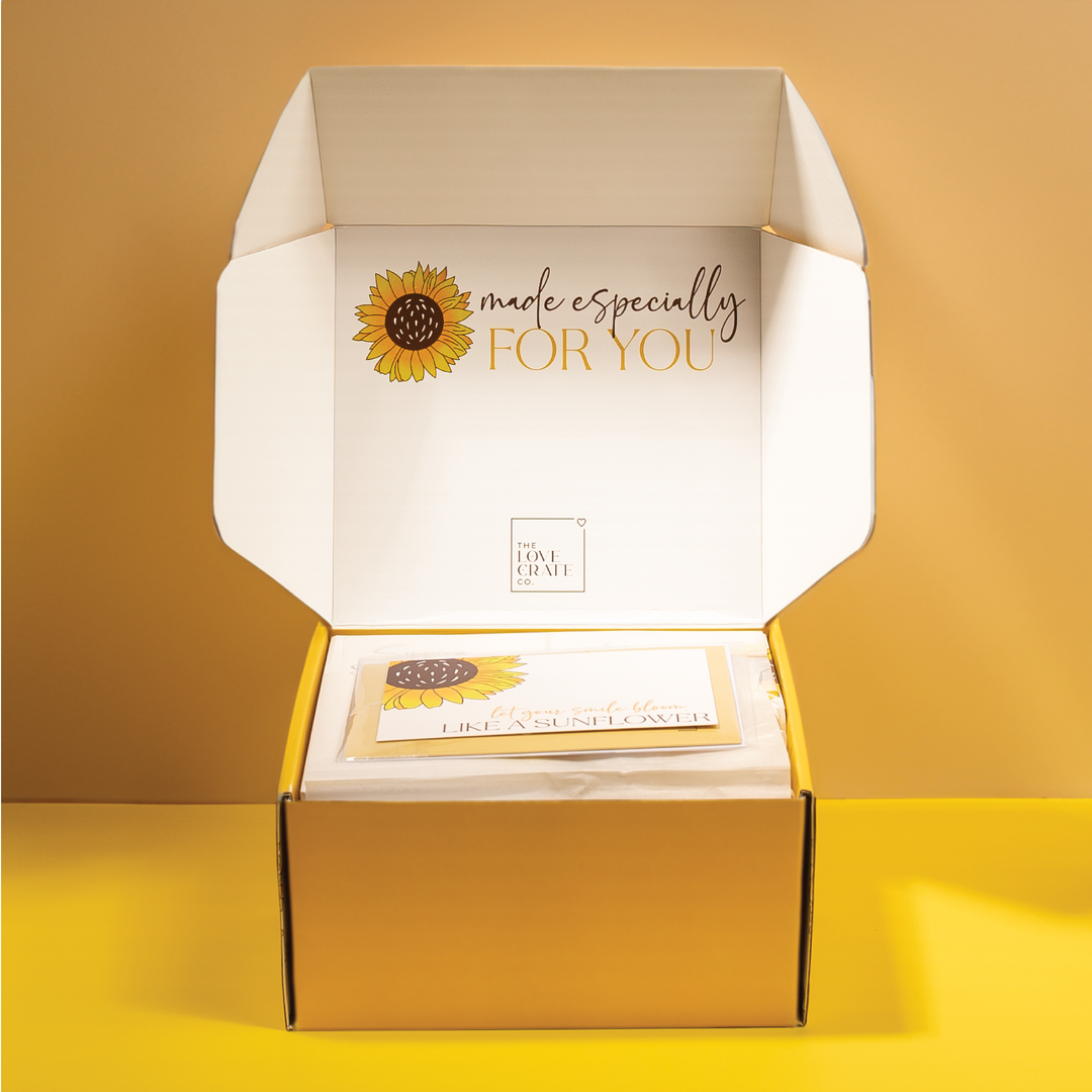The Love Crate Co. - Sunflower Gifts for Women: Birthday, Mother's Day, Get Well Soon Gifts Care Package for Women - Sending Sunshine - Unique Relaxation Gifts Box for Her, Sister, Best Friend - Thinking of You
