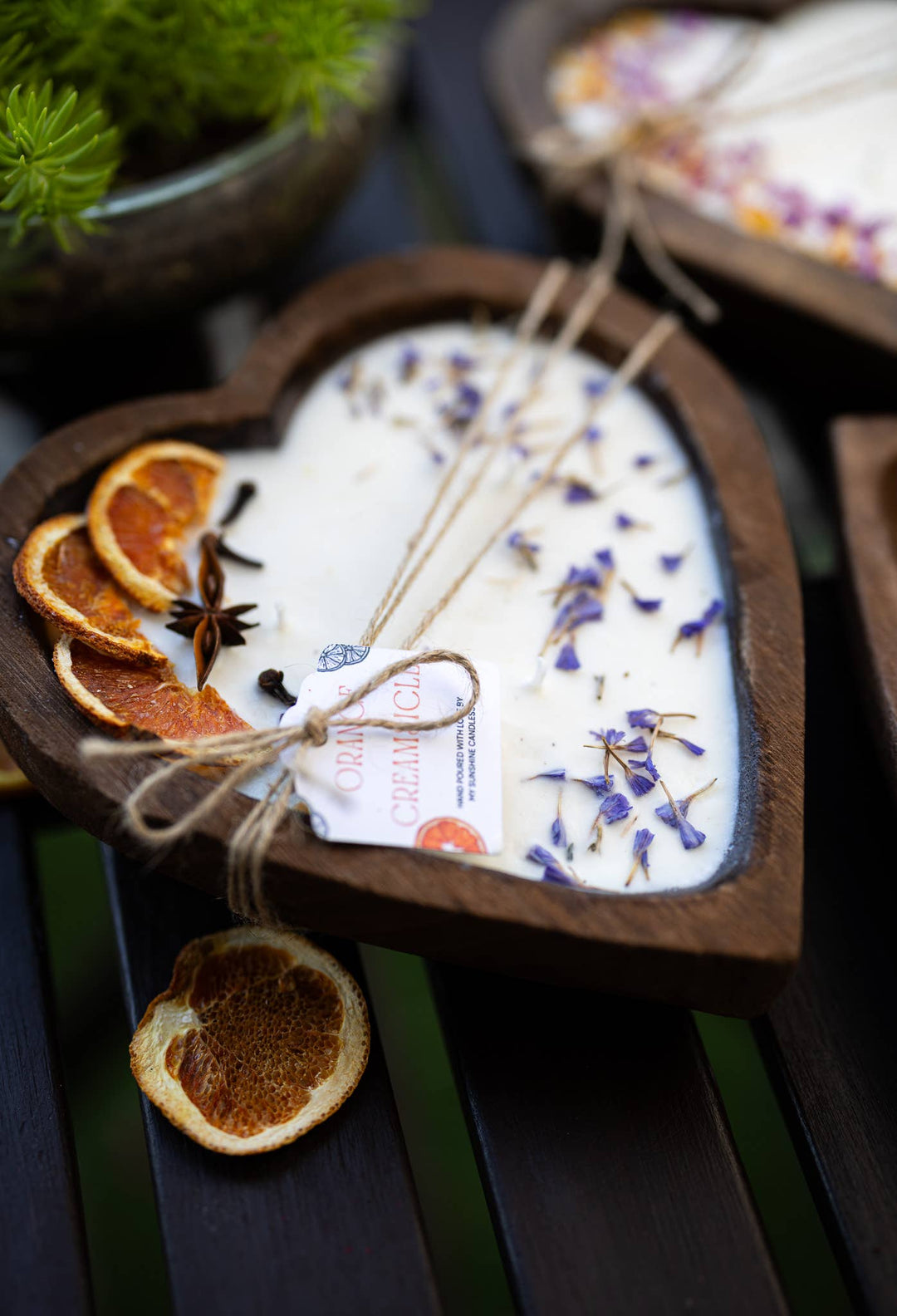 MySunshineCandless - Large Heart Wood Dough Bowl Candle/Orange Bowl Candle