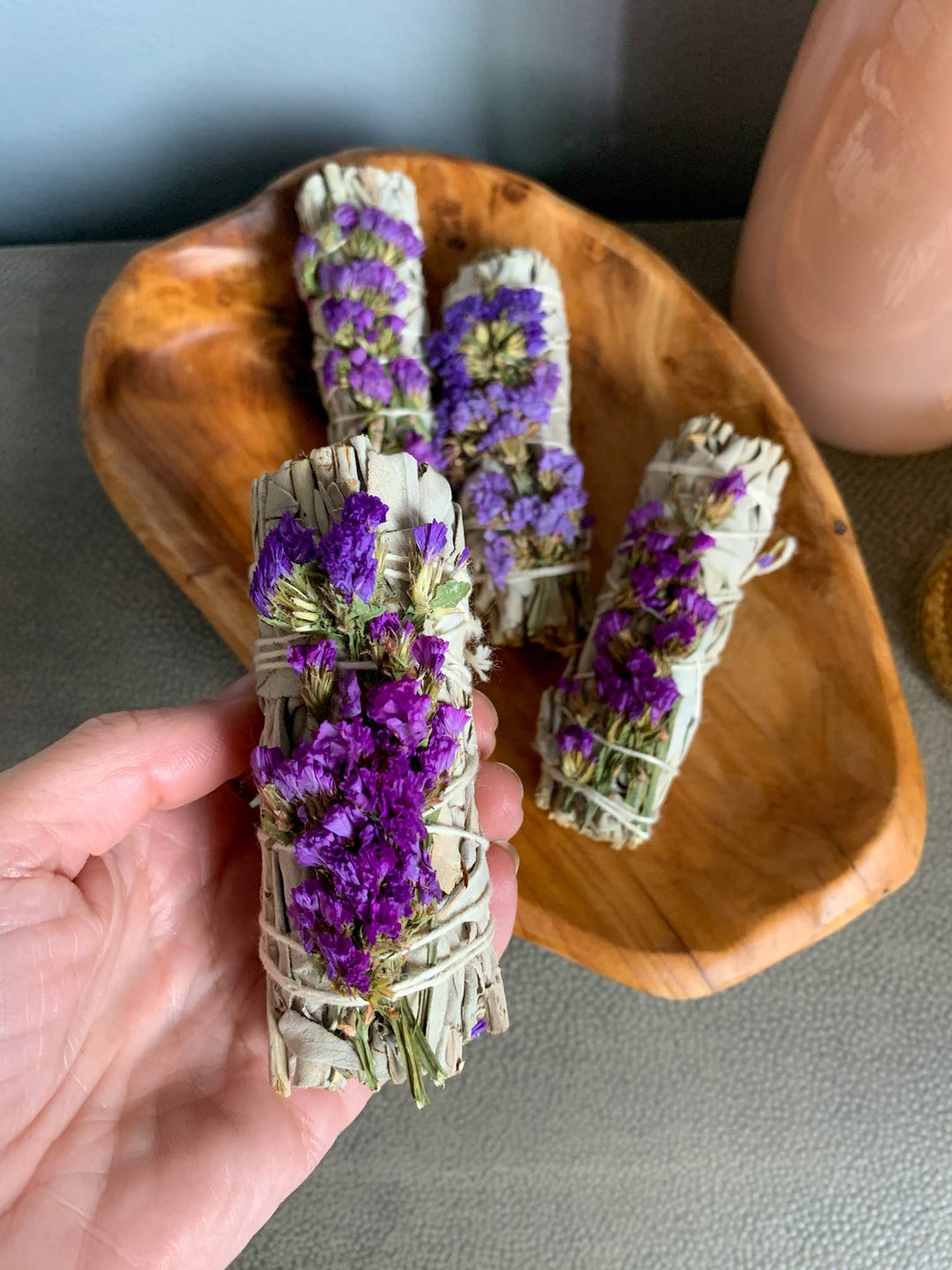 Sacred Sunday - Purple Statice Flower White Sage Smudge Wand