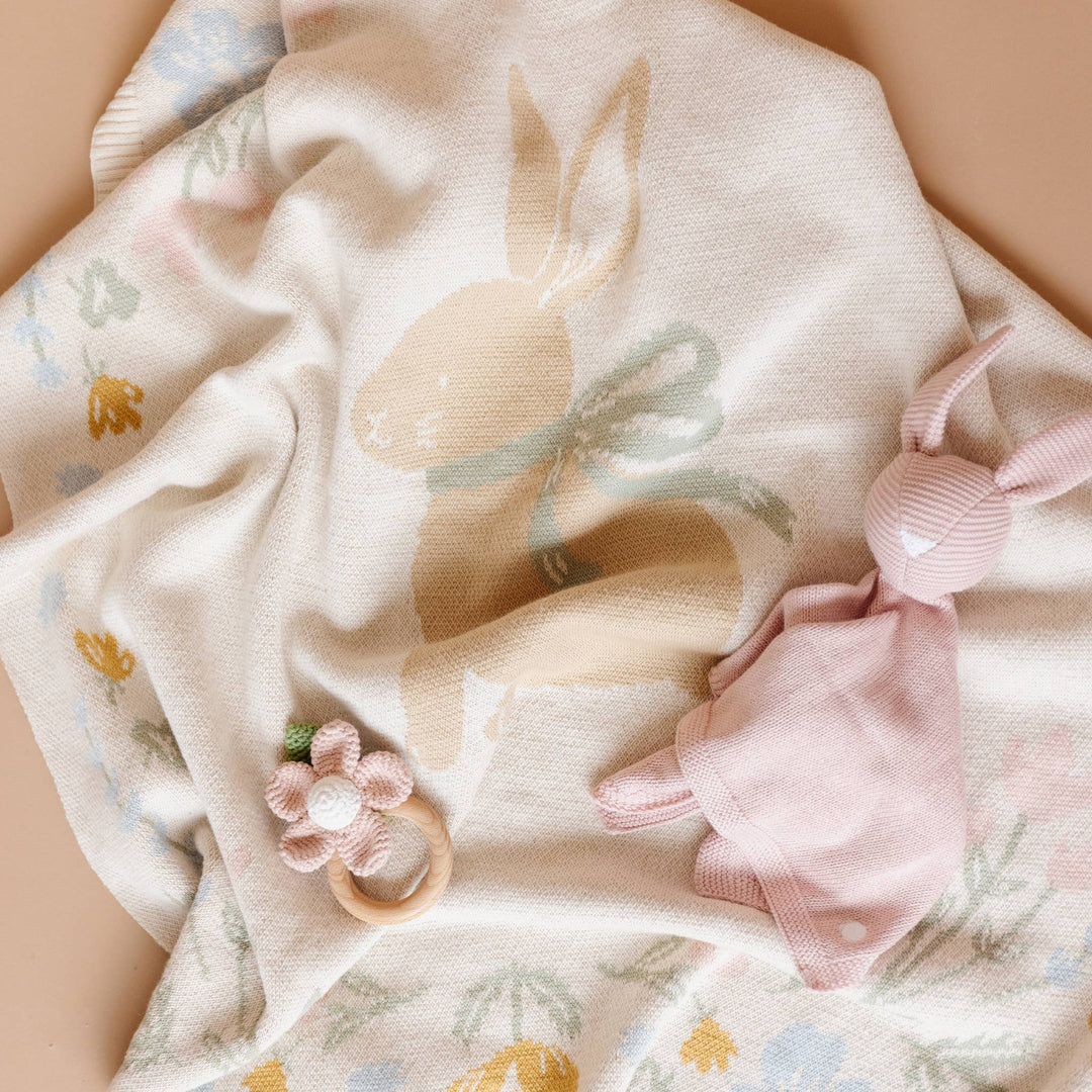 The Blueberry Hill - Bunny Lovey Pink Baby Gift Blanket Toy Spring Summer