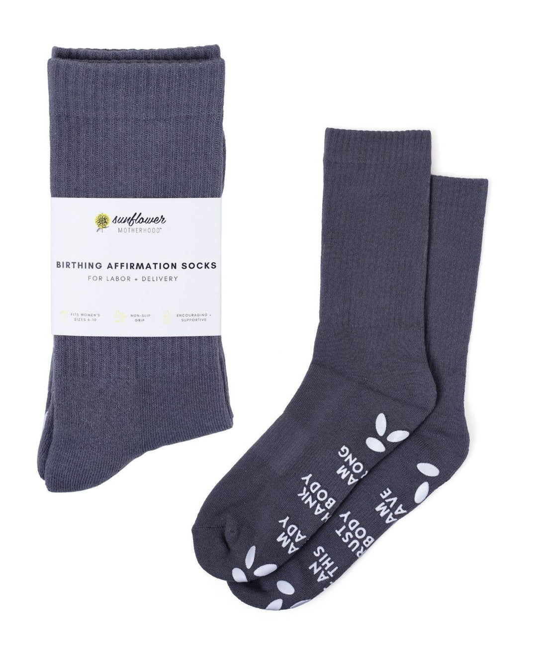 Sunflower Motherhood - Birth Affirmation Hospital Socks | Labor Delivery Grip Socks