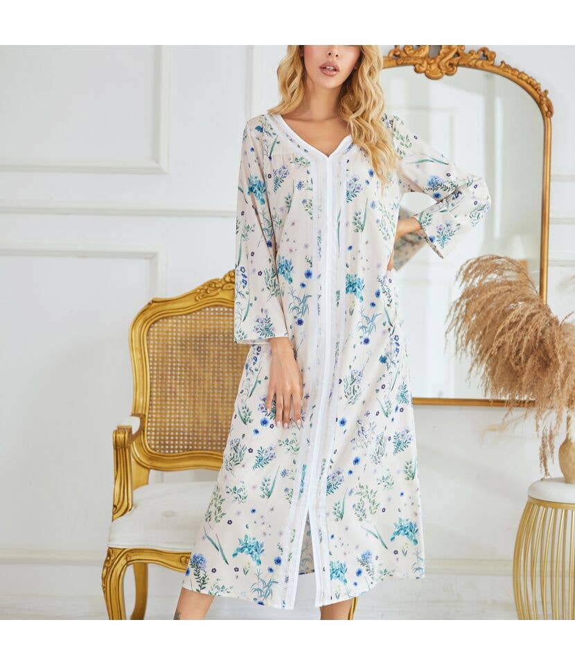 madeinclothinginc - Long Sleeve Printed Casual Nightdress for Women