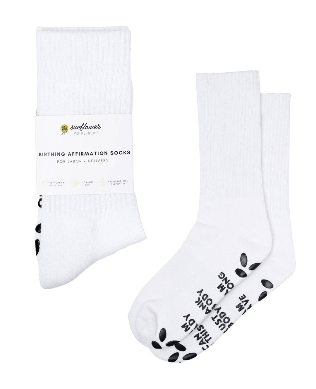 Sunflower Motherhood - Birth Affirmation Hospital Socks | Labor Delivery Grip Socks