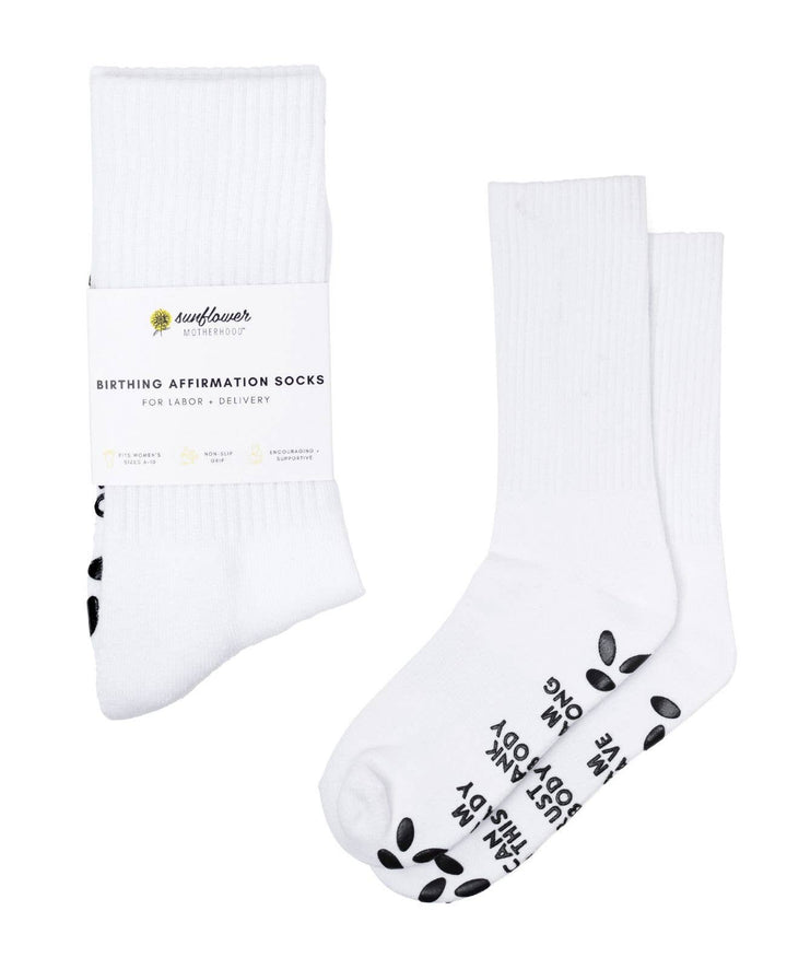 Sunflower Motherhood - Birth Affirmation Hospital Socks | Labor Delivery Grip Socks