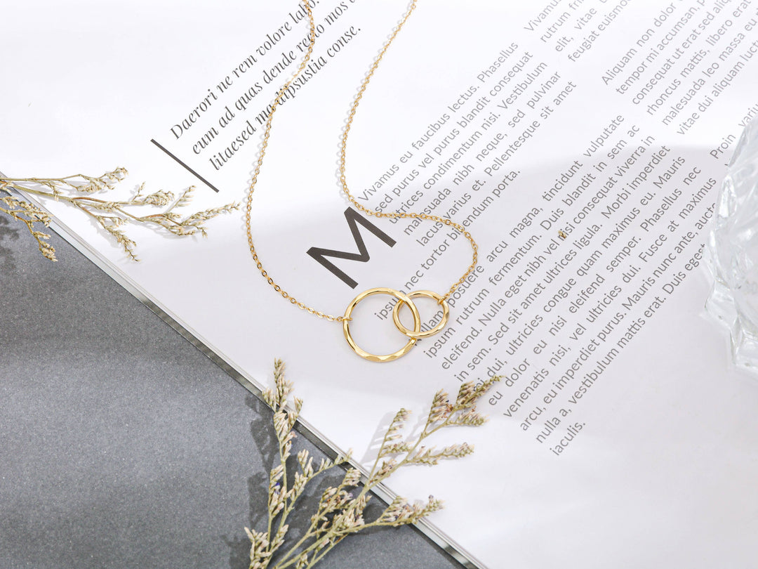 hope love shine - 2 Rings Dainty Interlocking Necklace Cancer Survivor Gift