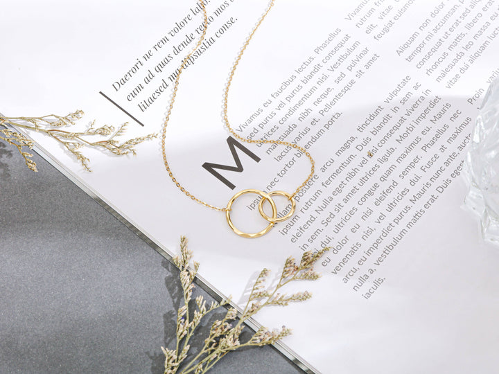 hope love shine - 2 Rings Dainty Interlocking Necklace Cancer Survivor Gift