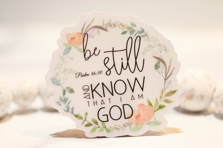 Savannah and James Co - Flourish Be Still Christian Clear, Vinyl Sticker, 3in.