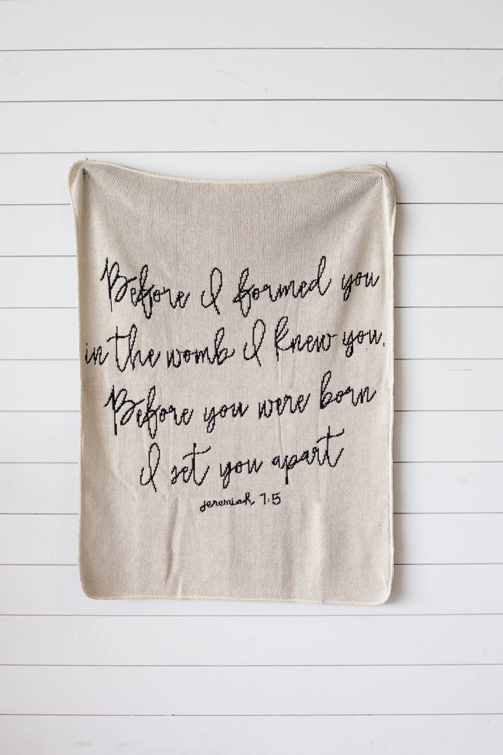 Modern Burlap - Made in the USA | Jeremiah 1:5 Throw Blanket  | Black