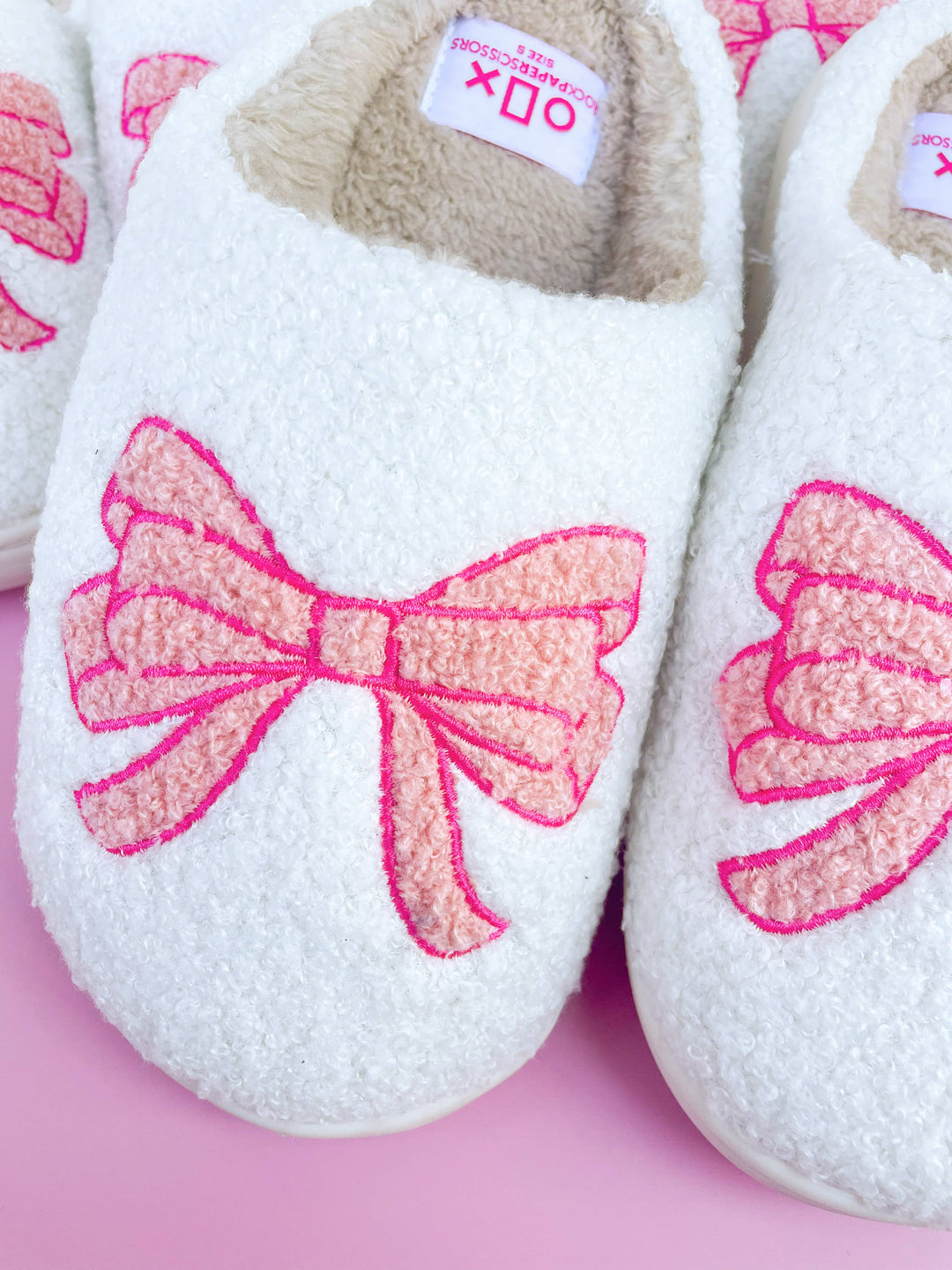Rock Paper Scissors - Pink Bow Slippers