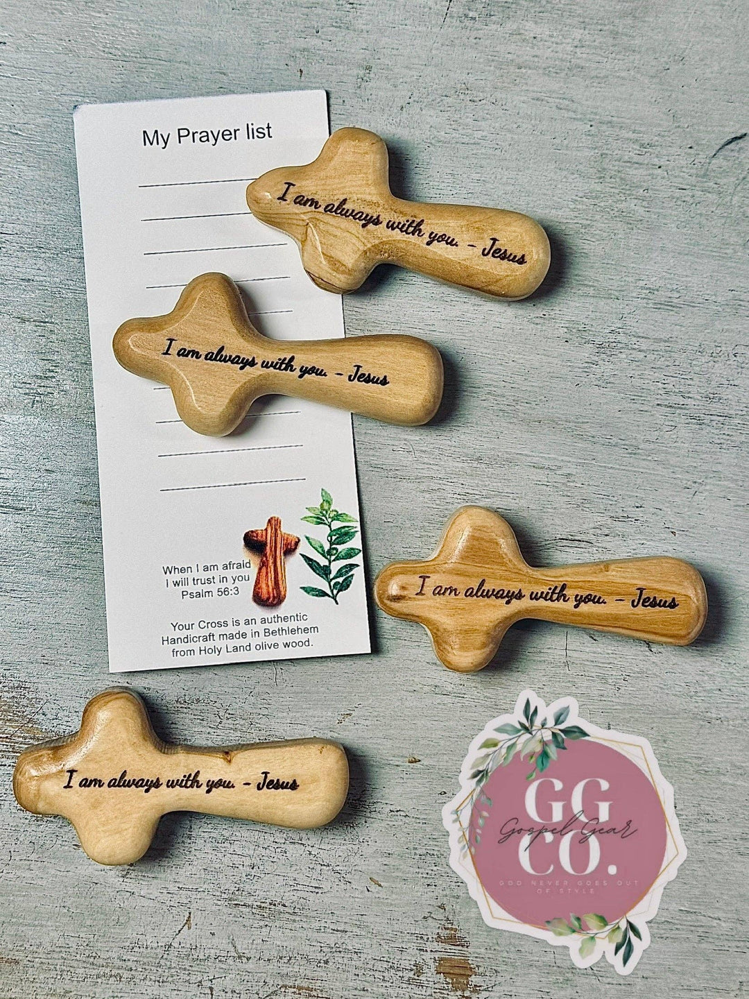 Gospel Gear Co - Engraved Olive Wood Comfort Prayer Cross