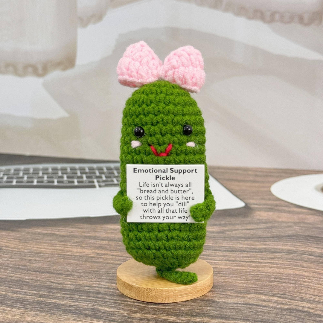 TOMOPOD LLC - Adorable Crochet Pickle With Pink Bow, Positive Pickle