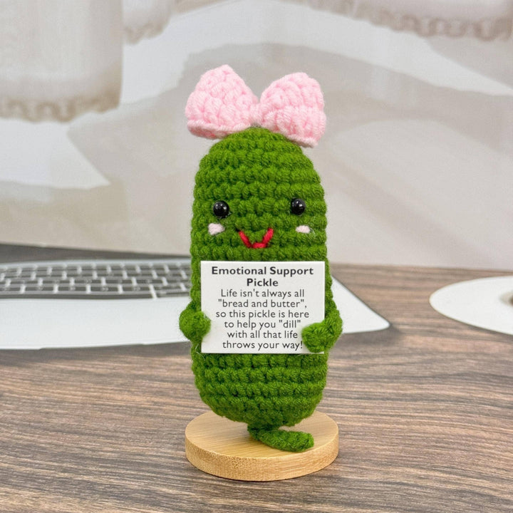TOMOPOD LLC - Adorable Crochet Pickle With Pink Bow, Positive Pickle