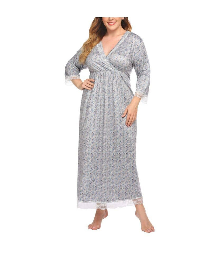madeinclothinginc - Casual Lace Stitching Printed Loose Curvy Nightgown